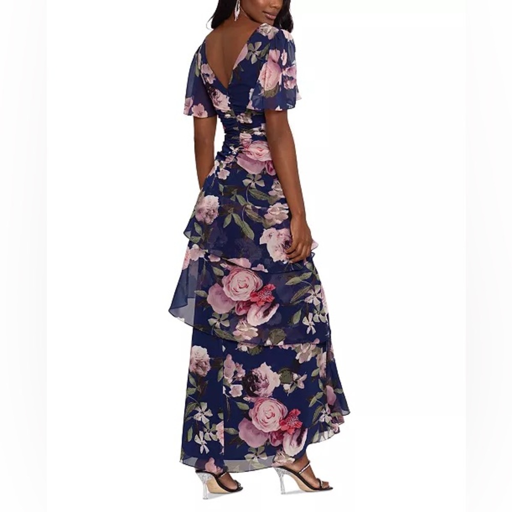 Xscape Navy Floral Chiffon Gown NWT - Picture 2 of 7